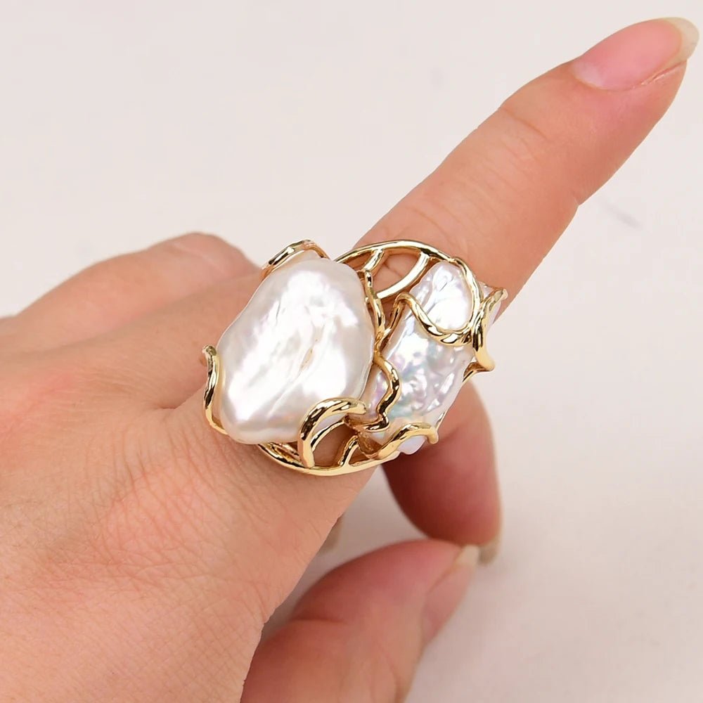 RingsGold Plated Natural Pearl Adjustable Rings - WS JewelleryNatural Stone ColelctionNatural Stone RingPearl Ring
