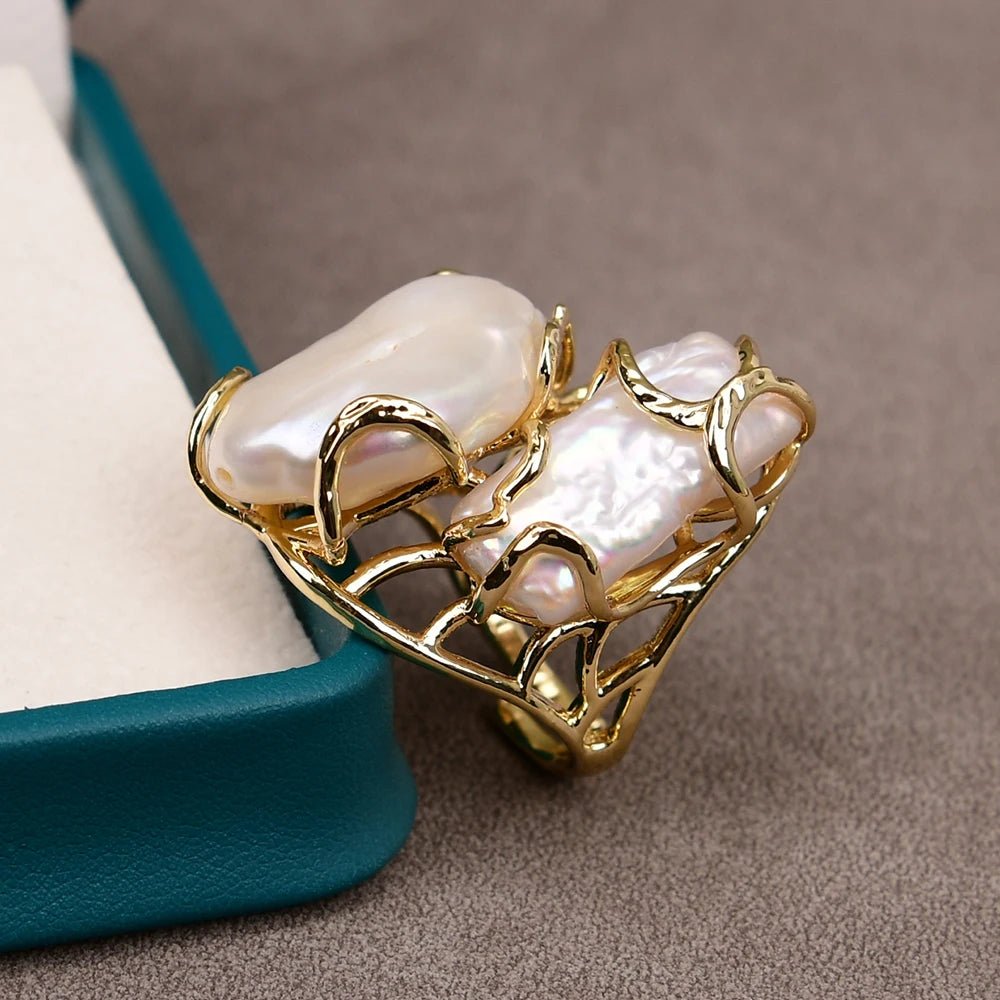 RingsGold Plated Natural Pearl Adjustable Rings - WS JewelleryNatural Stone ColelctionNatural Stone RingPearl Ring