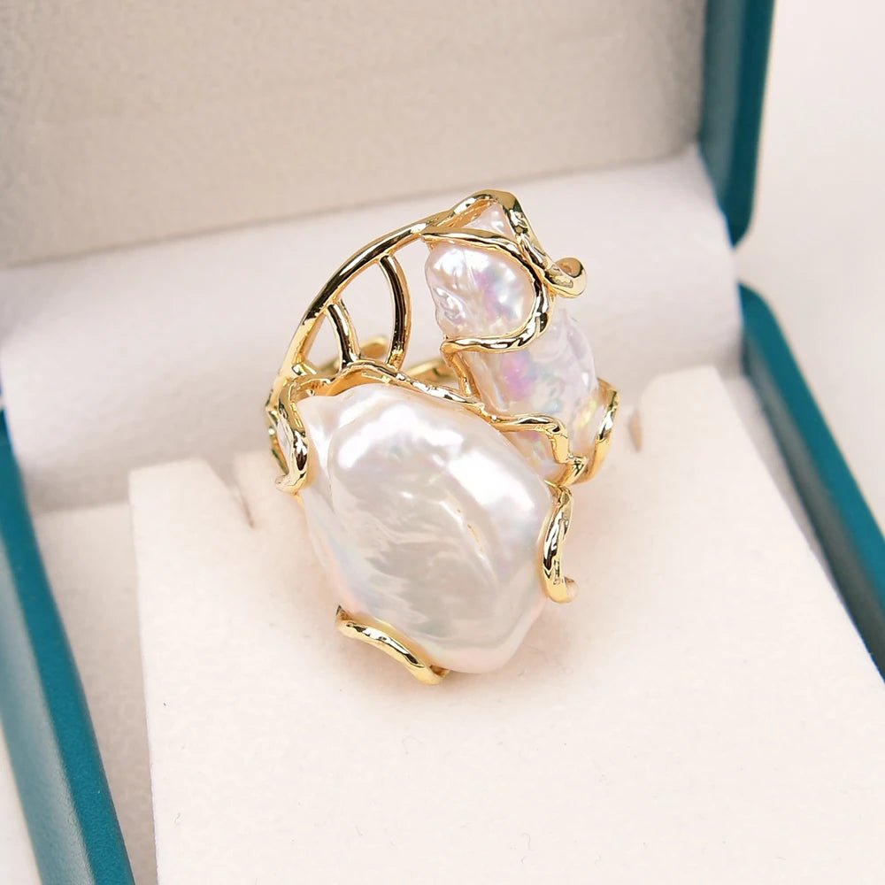 RingsGold Plated Natural Pearl Adjustable Rings - WS JewelleryNatural Stone ColelctionNatural Stone RingPearl Ring