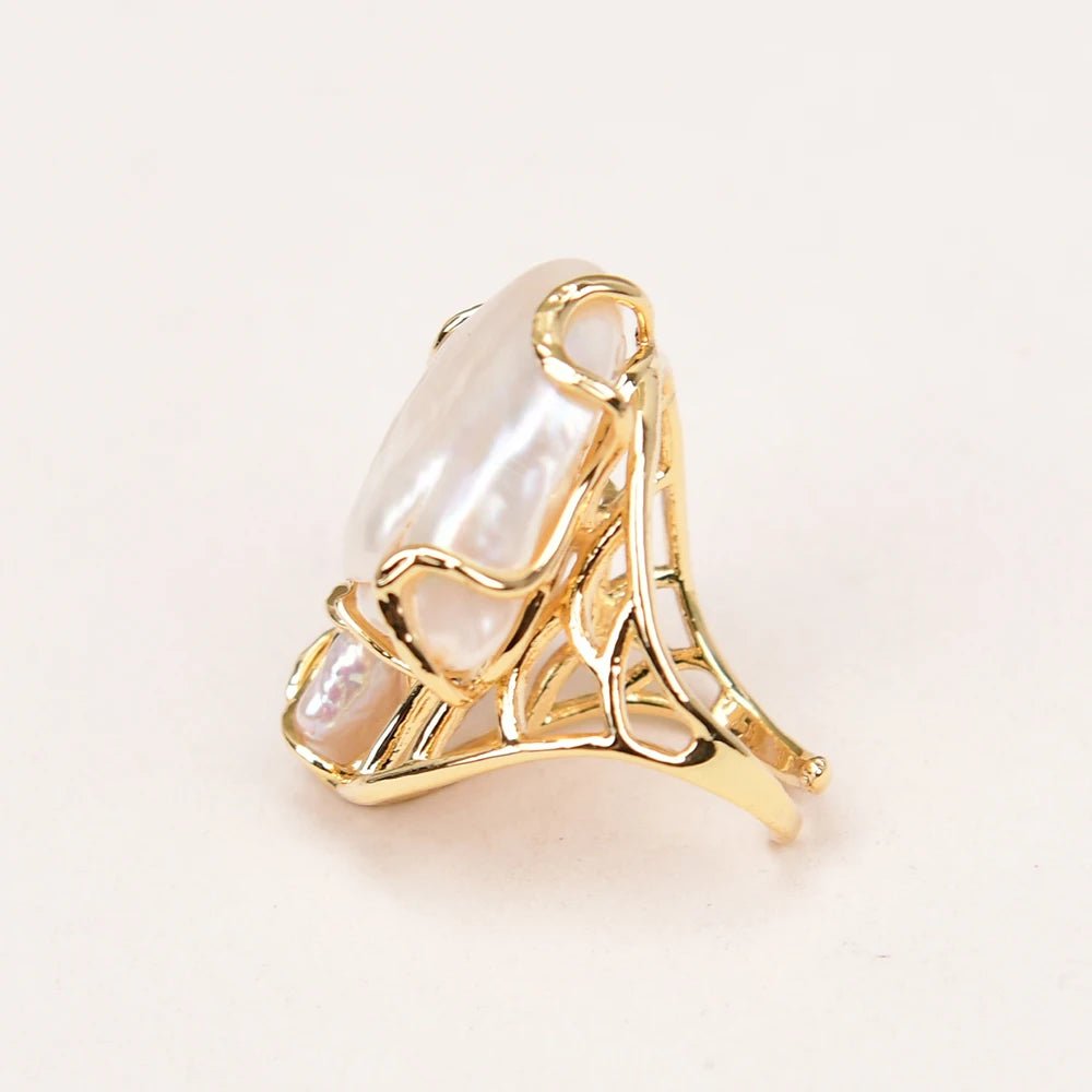 RingsGold Plated Natural Pearl Adjustable Rings - WS JewelleryNatural Stone ColelctionNatural Stone RingPearl Ring