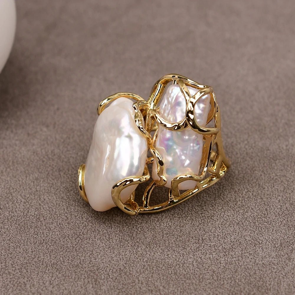 RingsGold Plated Natural Pearl Adjustable Rings - WS JewelleryNatural Stone ColelctionNatural Stone RingPearl Ring