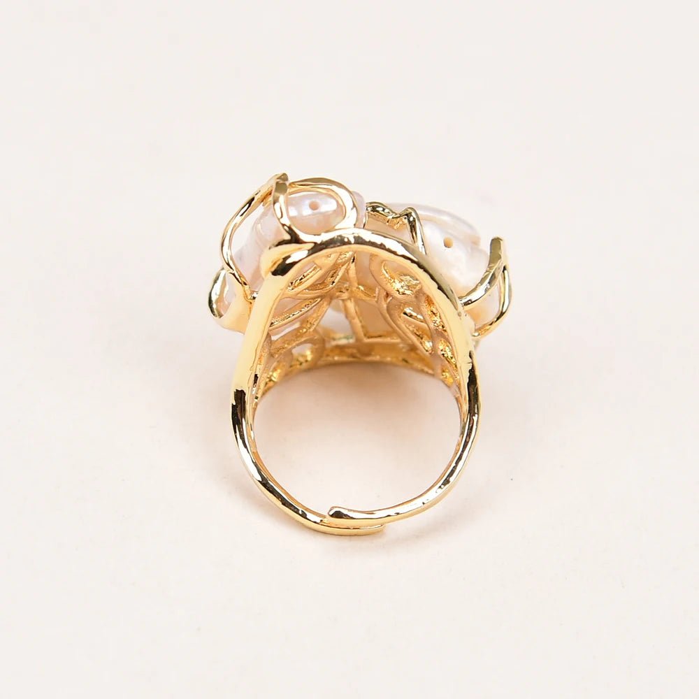 RingsGold Plated Natural Pearl Adjustable Rings - WS JewelleryNatural Stone ColelctionNatural Stone RingPearl Ring