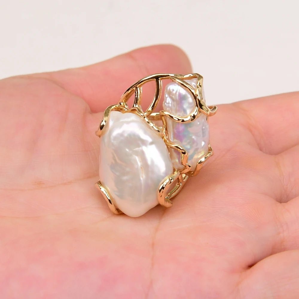 RingsGold Plated Natural Pearl Adjustable Rings - WS JewelleryNatural Stone ColelctionNatural Stone RingPearl Ring