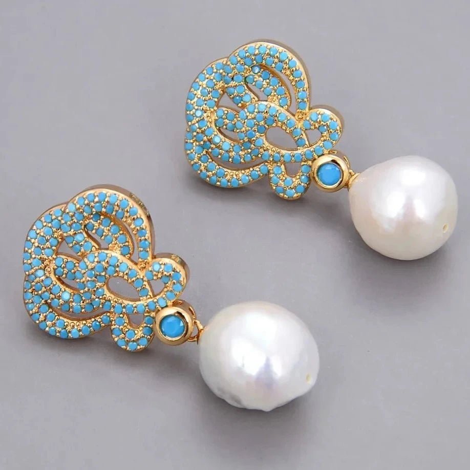 EarringsGold Plated Natural Pearl Blue Turquoise Earrings - WS JewelleryBLUE EARRINGEarringNatural Stone Colelction