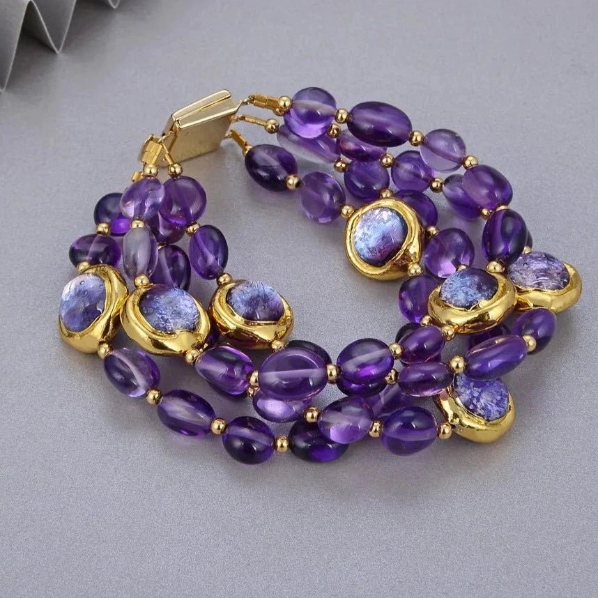 BraceletsGold Plated Natural Purple Amethyst and Murano Glass Bracelet - WS JewelleryBraceletNatural Stone ColelctionWoman Bracelet