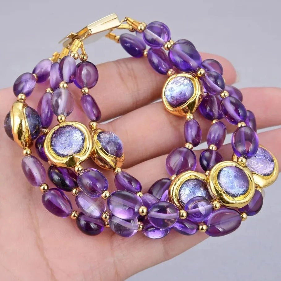 BraceletsGold Plated Natural Purple Amethyst and Murano Glass Bracelet - WS JewelleryBraceletNatural Stone ColelctionWoman Bracelet