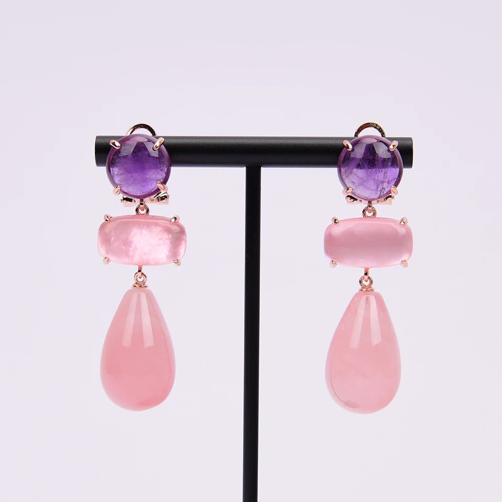 EarringsGold Plated Natural Rose Quartz Amethsyt Teardrop Stud Earring - WS JewelleryNatural Stone ColelctionNatural Stone EarringPearl Earring