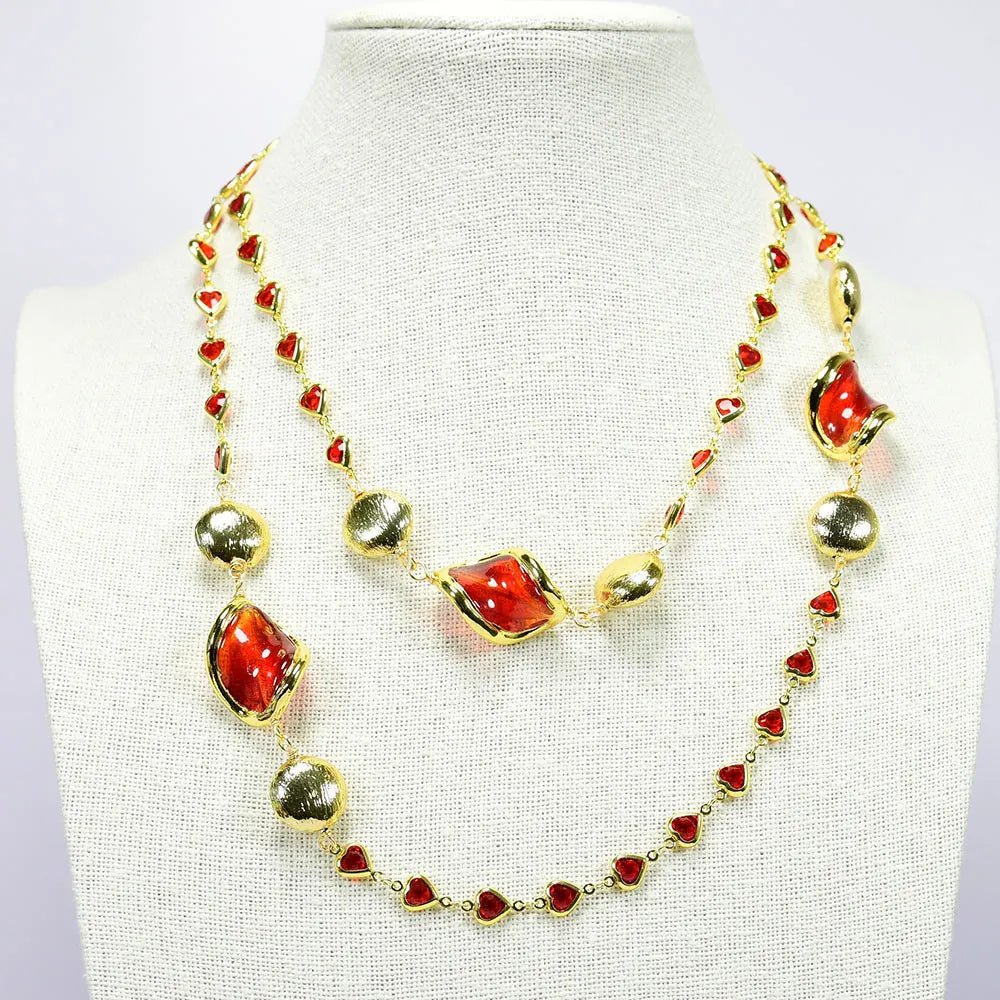 NecklacesGold Plated Red Murano Glass Heart Bead Necklace - WS JewelleryNatural Stone ColelctionNecklace