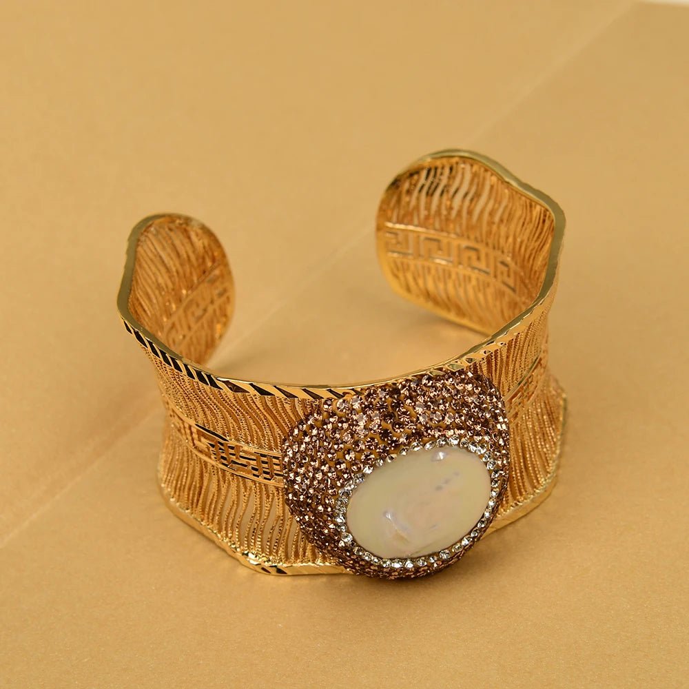 BanglesGold Plated White Coin Pearl Wire Drawing Bangle Bracelet - WS JewelleryBraceletGold Plated BraceletNatural Stone Bracelet