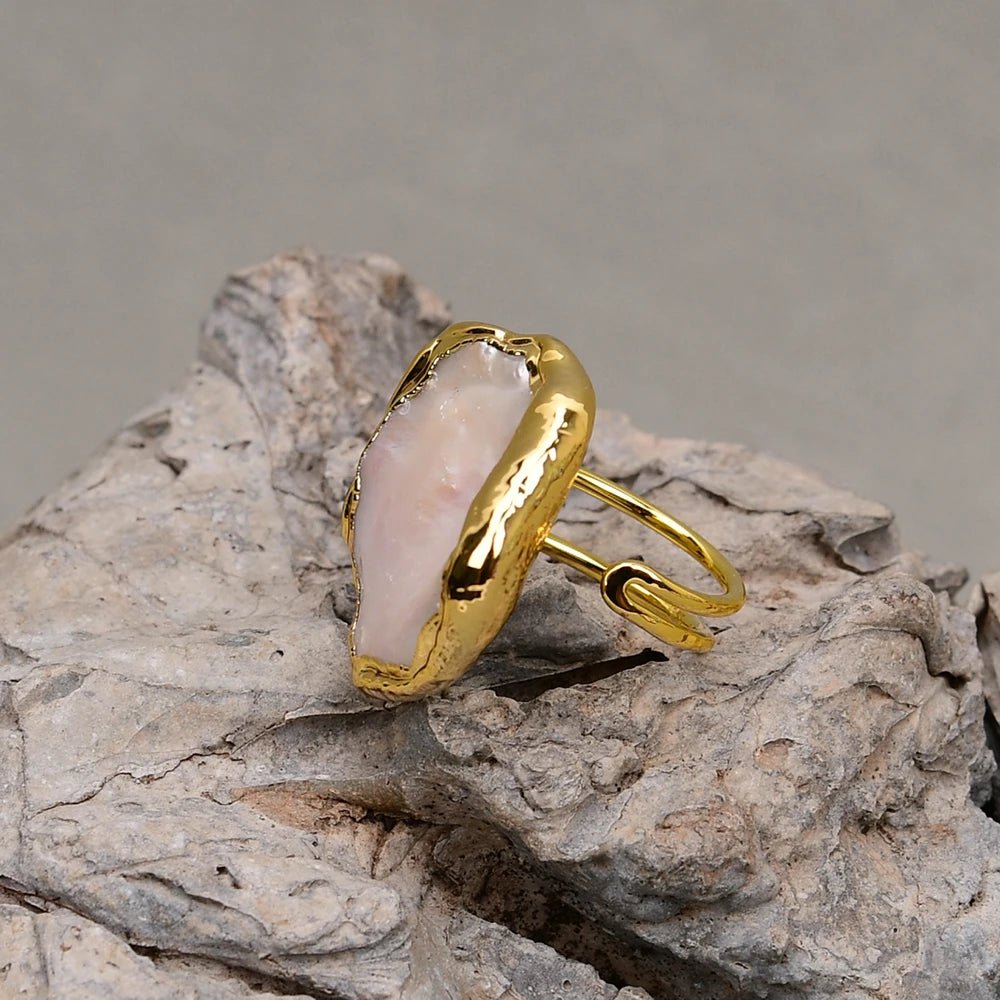 RingsGold Plated White Pearl Adjustable Rings - WS JewelleryNatural Stone ColelctionNatural Stone RingPearl Ring