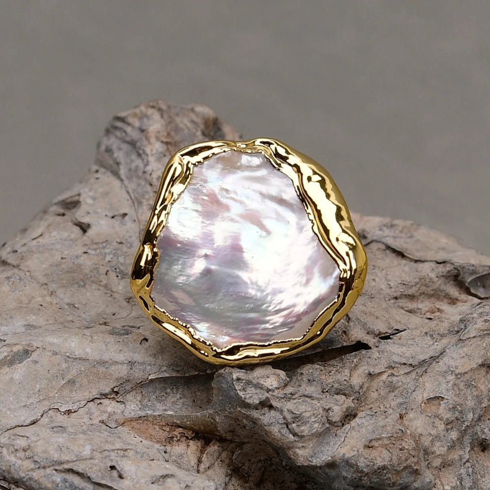 RingsGold Plated White Pearl Adjustable Rings - WS JewelleryNatural Stone ColelctionNatural Stone RingPearl Ring