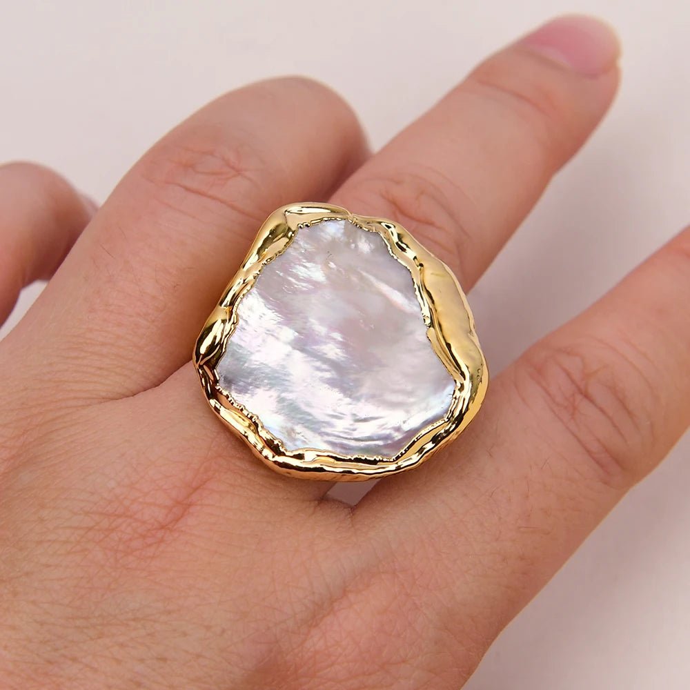 RingsGold Plated White Pearl Adjustable Rings - WS JewelleryNatural Stone ColelctionNatural Stone RingPearl Ring