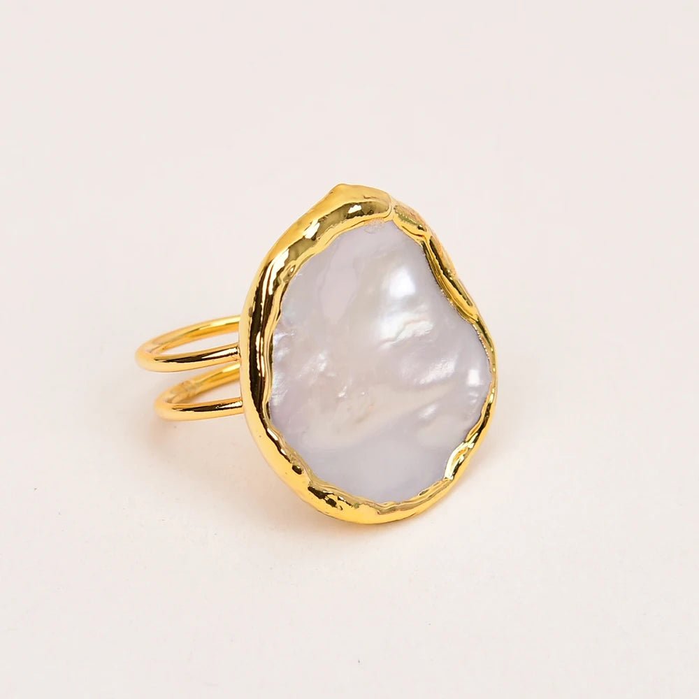 RingsGold Plated White Pearl Adjustable Rings - WS JewelleryNatural Stone ColelctionNatural Stone RingPearl Ring