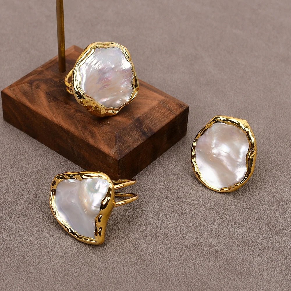 RingsGold Plated White Pearl Adjustable Rings - WS JewelleryNatural Stone ColelctionNatural Stone RingPearl Ring