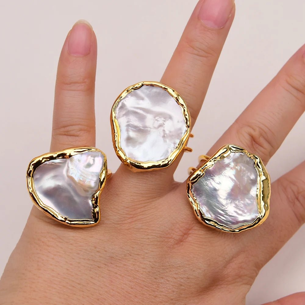 RingsGold Plated White Pearl Adjustable Rings - WS JewelleryNatural Stone ColelctionNatural Stone RingPearl Ring
