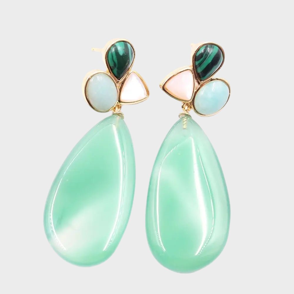 EarringsGreen Agates White Shell Peruvian Amazonites Dangel Stud Earrings - WS JewelleryNatural Stone ColelctionNatural Stone EarringPearl Earring