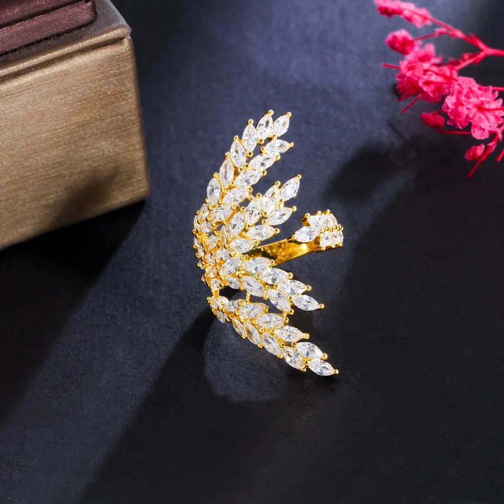 RingsLeaf Shape Shiny Adjustable Finger Ring R215 - WS Jewellerycocktailringring