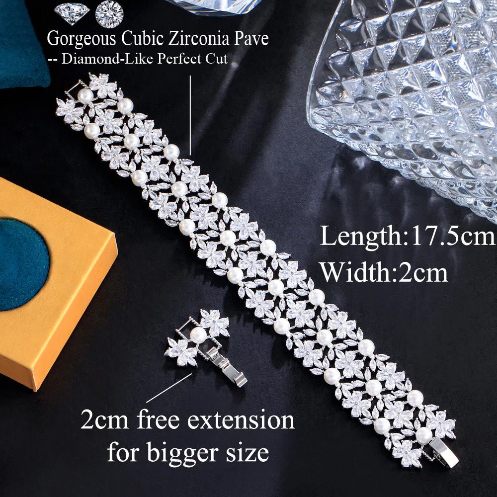 BraceletsLuxury Chunky Flower Pearl Bracelets CB320 - WS JewelleryBraceletBridal BraceletTennis Bracelet