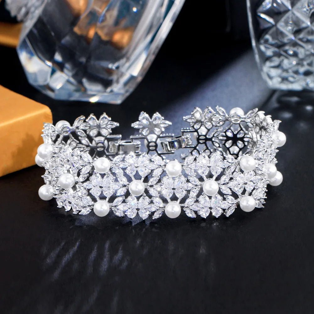 BraceletsLuxury Chunky Flower Pearl Bracelets CB320 - WS JewelleryBraceletBridal BraceletTennis Bracelet