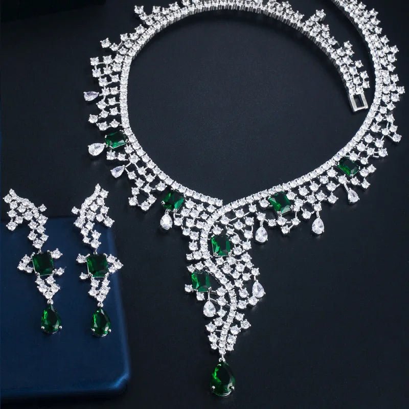 Jewellery SetLuxury Green Long Drop Earring Necklace Bridal Jewelry Set T446 - WS JewelleryJewelery SetLuxury Jewelery Set