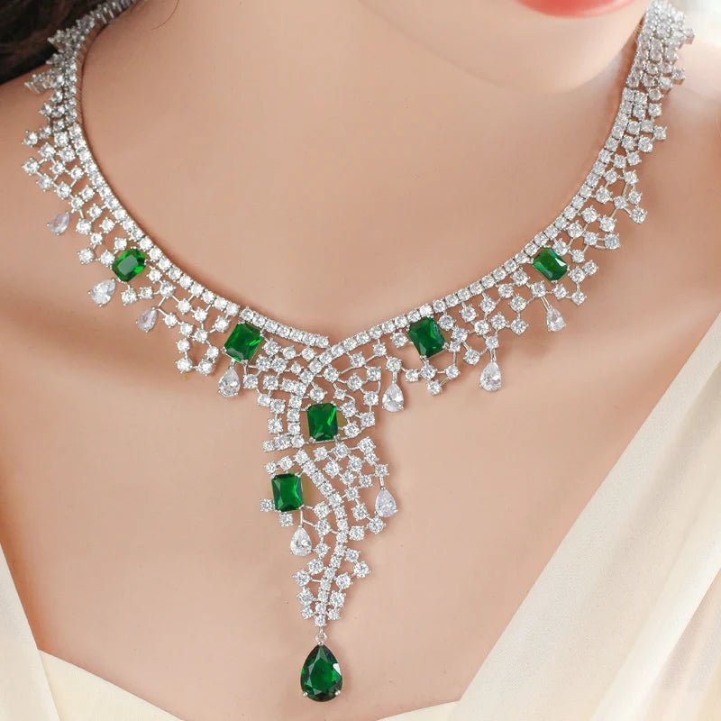 Jewellery SetLuxury Green Long Drop Earring Necklace Bridal Jewelry Set T446 - WS JewelleryJewelery SetLuxury Jewelery Set