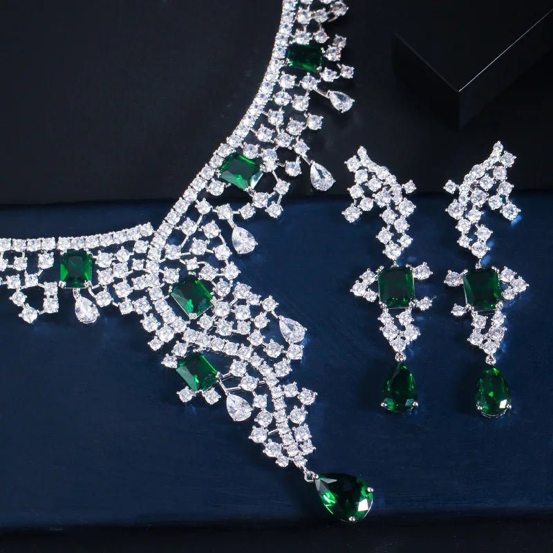 Jewellery SetLuxury Green Long Drop Earring Necklace Bridal Jewelry Set T446 - WS JewelleryJewelery SetLuxury Jewelery Set