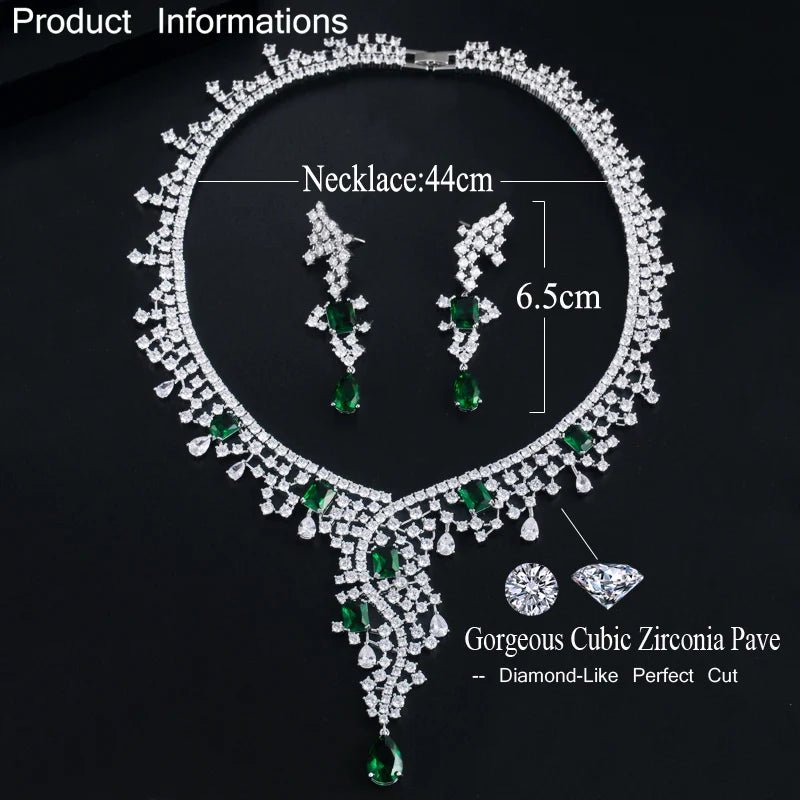 Jewellery SetLuxury Green Long Drop Earring Necklace Bridal Jewelry Set T446 - WS JewelleryJewelery SetLuxury Jewelery Set