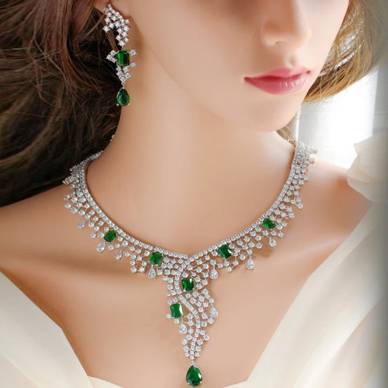 Jewellery SetLuxury Green Long Drop Earring Necklace Bridal Jewelry Set T446 - WS JewelleryJewelery SetLuxury Jewelery Set