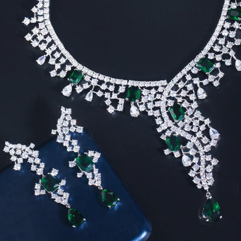 Jewellery SetLuxury Green Long Drop Earring Necklace Bridal Jewelry Set T446 - WS JewelleryJewelery SetLuxury Jewelery Set