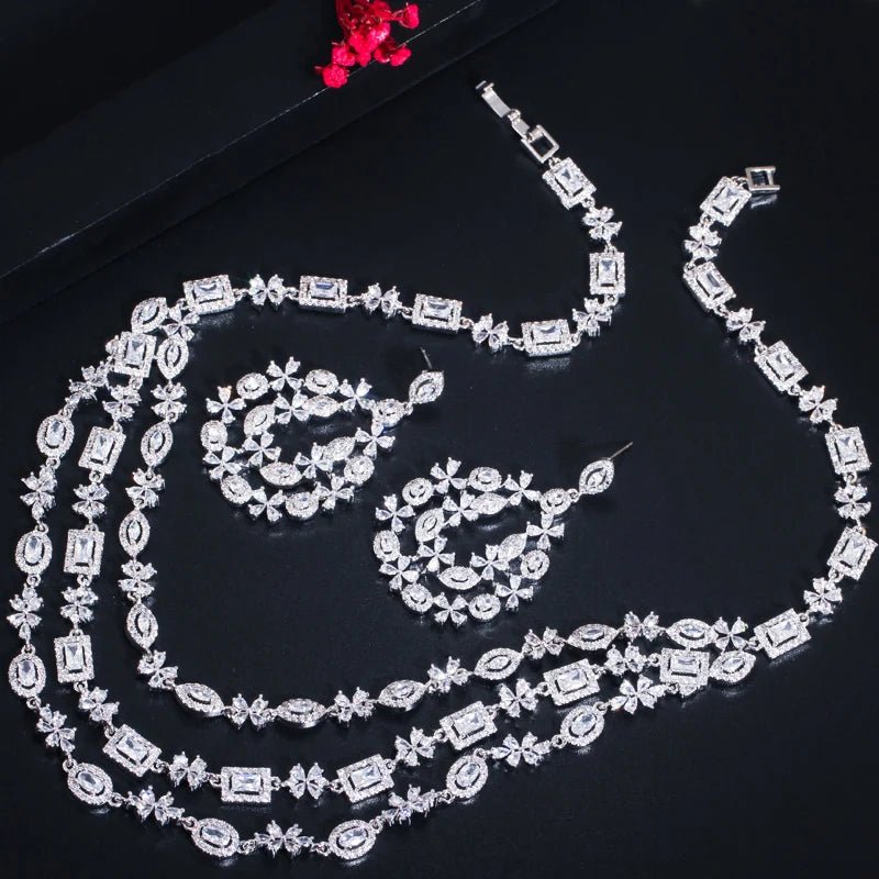 Jewellery SetLuxury Shiny Layered Wedding Necklace Earrings Bridal Jewelry Sets T453 - WS JewelleryJewelery SetLuxury Jewelery Set