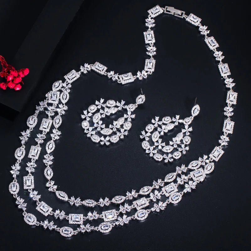 Jewellery SetLuxury Shiny Layered Wedding Necklace Earrings Bridal Jewelry Sets T453 - WS JewelleryJewelery SetLuxury Jewelery Set