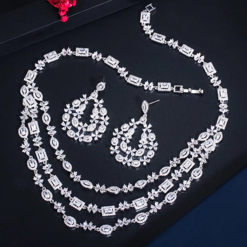 Jewellery SetLuxury Shiny Layered Wedding Necklace Earrings Bridal Jewelry Sets T453 - WS JewelleryJewelery SetLuxury Jewelery Set