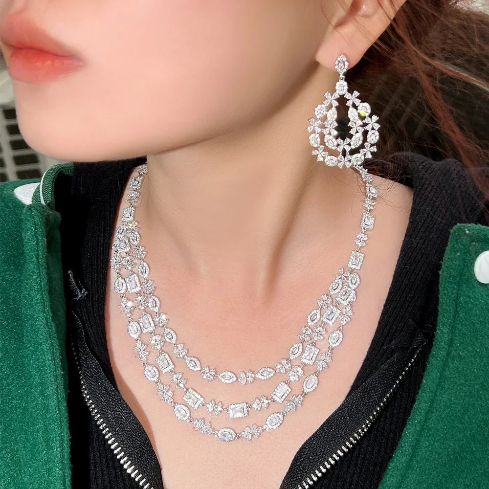 Jewellery SetLuxury Shiny Layered Wedding Necklace Earrings Bridal Jewelry Sets T453 - WS JewelleryJewelery SetLuxury Jewelery Set