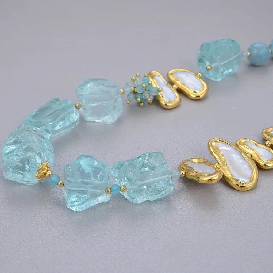 NecklacesNatural Blue Quartz Freshwater Pearl Round Agates Necklace - WS JewelleryNatural Stone Colelction