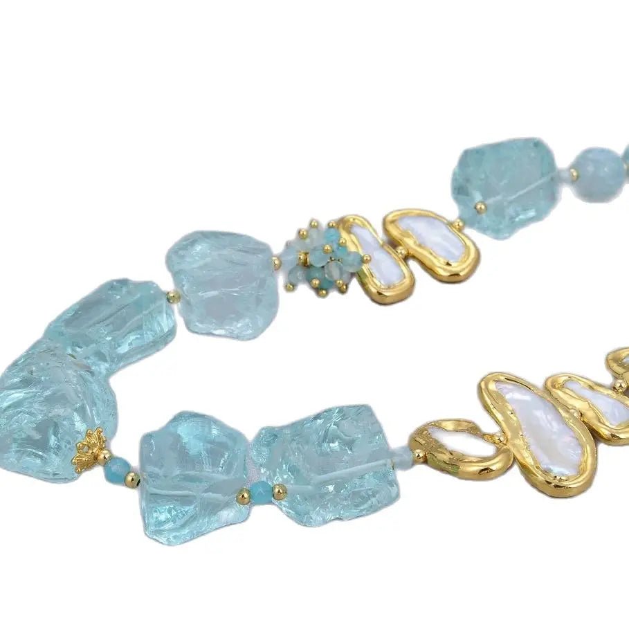 NecklacesNatural Blue Quartz Freshwater Pearl Round Agates Necklace - WS JewelleryNatural Stone Colelction