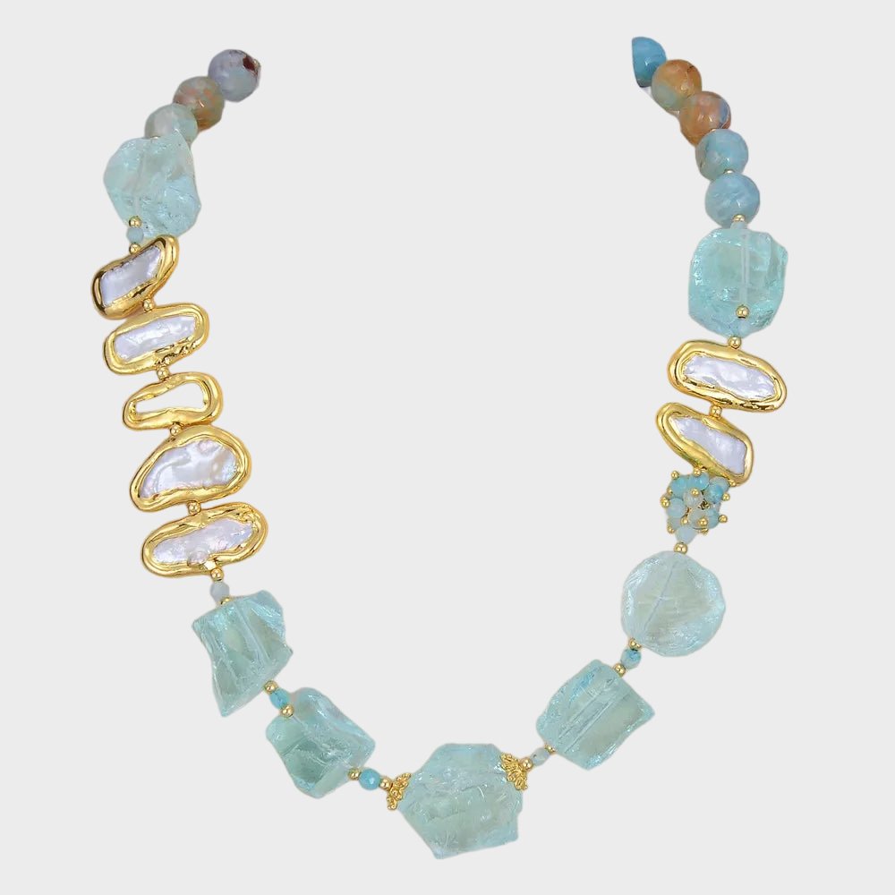 NecklacesNatural Blue Quartz Freshwater Pearl Round Agates Necklace - WS JewelleryNatural Stone Colelction