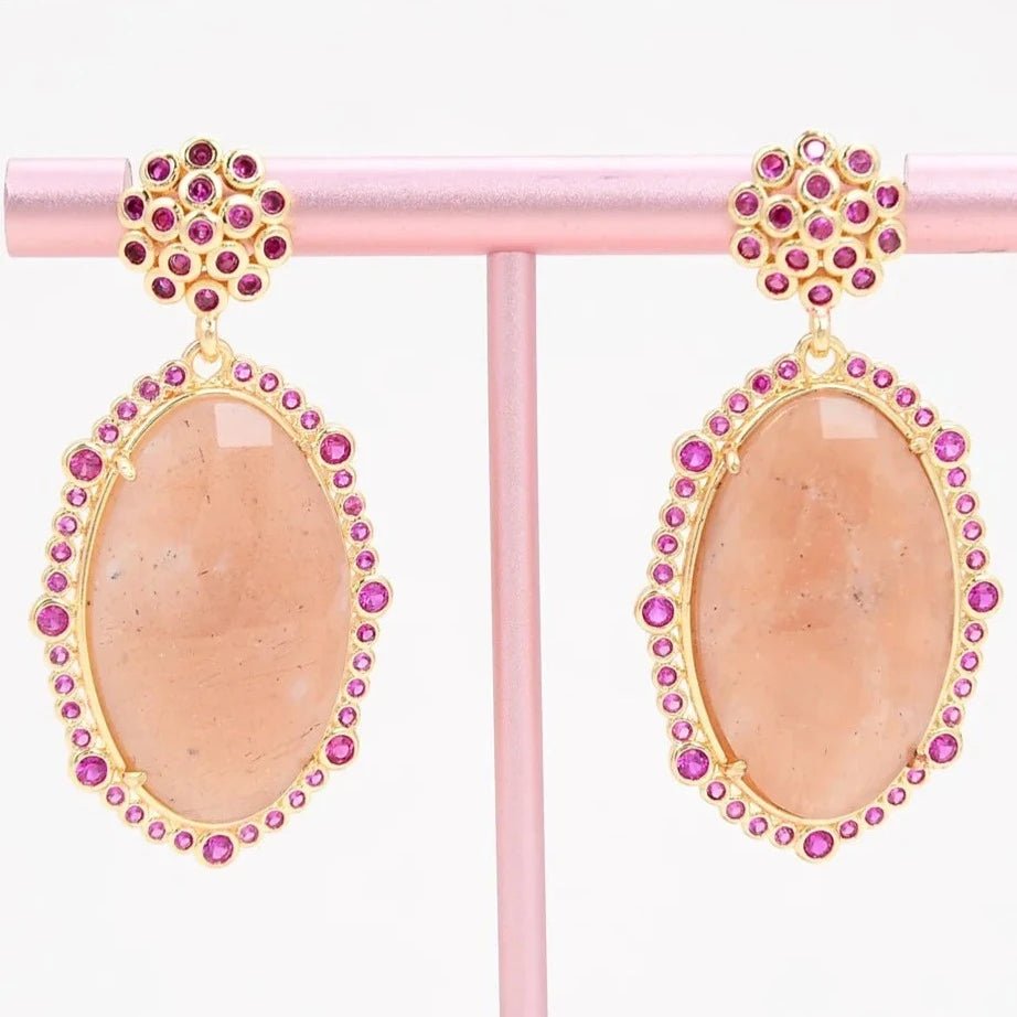 EarringsNatural Faceted Oval Sunstone CZ Stud Earrings - WS JewelleryNatural Stone ColelctionNatural Stone EarringPearl Earring