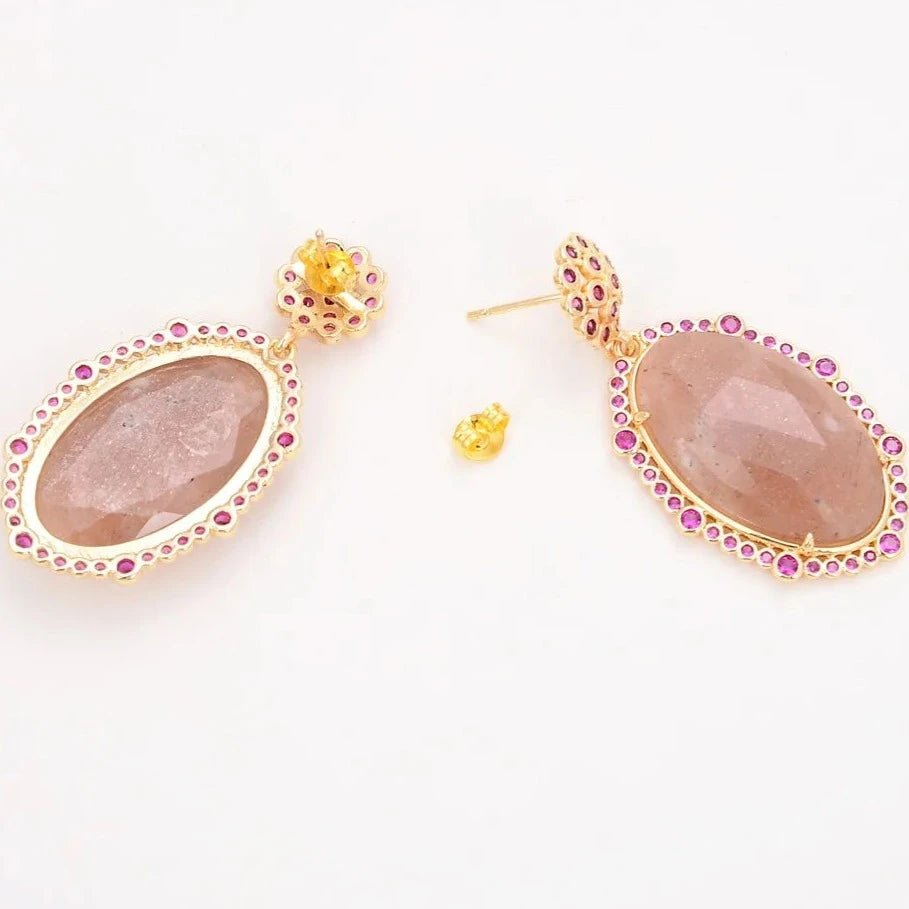 EarringsNatural Faceted Oval Sunstone CZ Stud Earrings - WS JewelleryNatural Stone ColelctionNatural Stone EarringPearl Earring