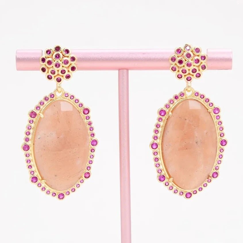EarringsNatural Faceted Oval Sunstone CZ Stud Earrings - WS JewelleryNatural Stone ColelctionNatural Stone EarringPearl Earring