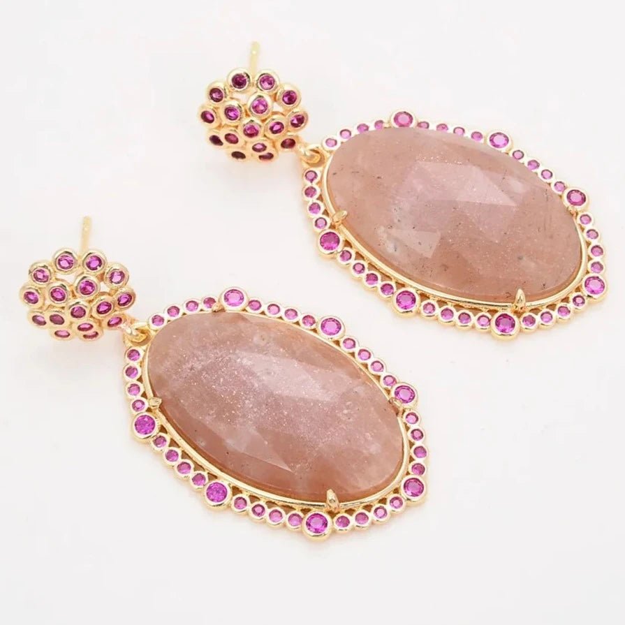 EarringsNatural Faceted Oval Sunstone CZ Stud Earrings - WS JewelleryNatural Stone ColelctionNatural Stone EarringPearl Earring