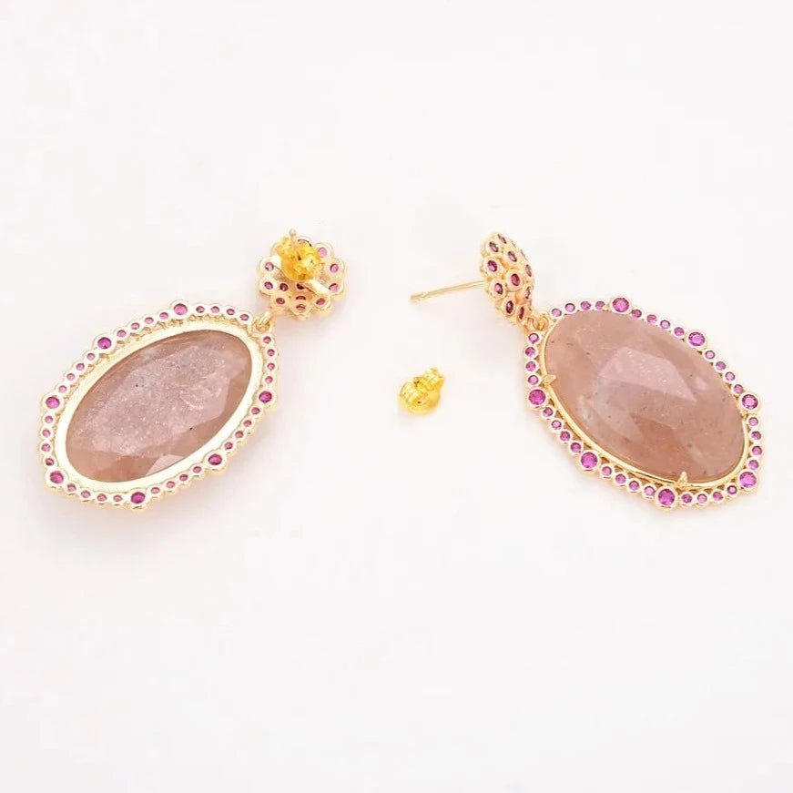 EarringsNatural Faceted Oval Sunstone CZ Stud Earrings - WS JewelleryNatural Stone ColelctionNatural Stone EarringPearl Earring