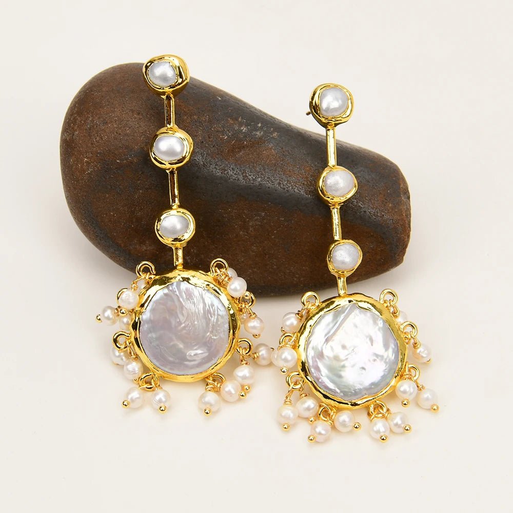 EarringsNatural Gold Plated White Coin Pearl Earrings - WS JewelleryNatural Stone ColelctionNatural Stone EarringPearl Earring