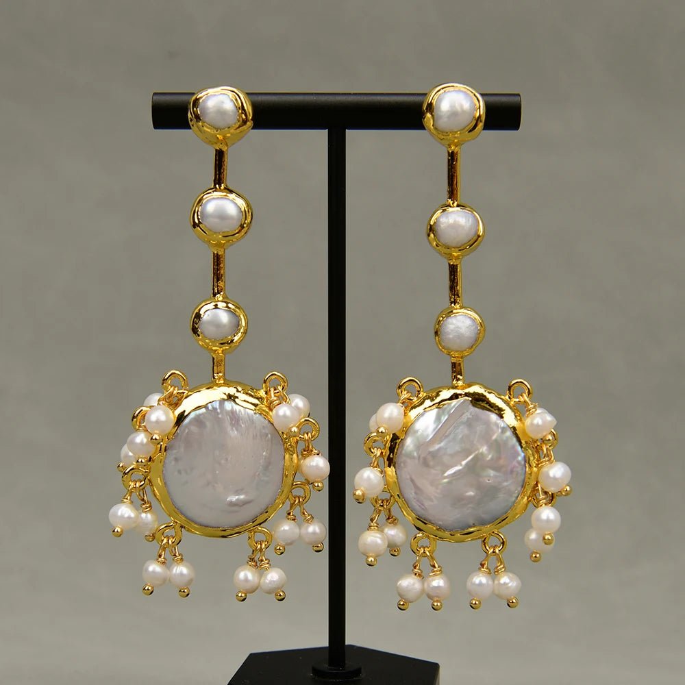EarringsNatural Gold Plated White Coin Pearl Earrings - WS JewelleryNatural Stone ColelctionNatural Stone EarringPearl Earring