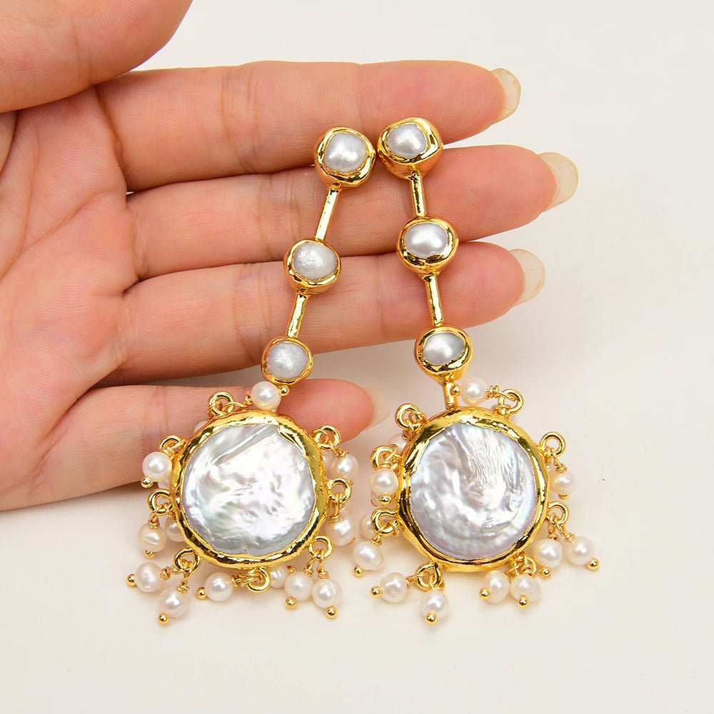 EarringsNatural Gold Plated White Coin Pearl Earrings - WS JewelleryNatural Stone ColelctionNatural Stone EarringPearl Earring