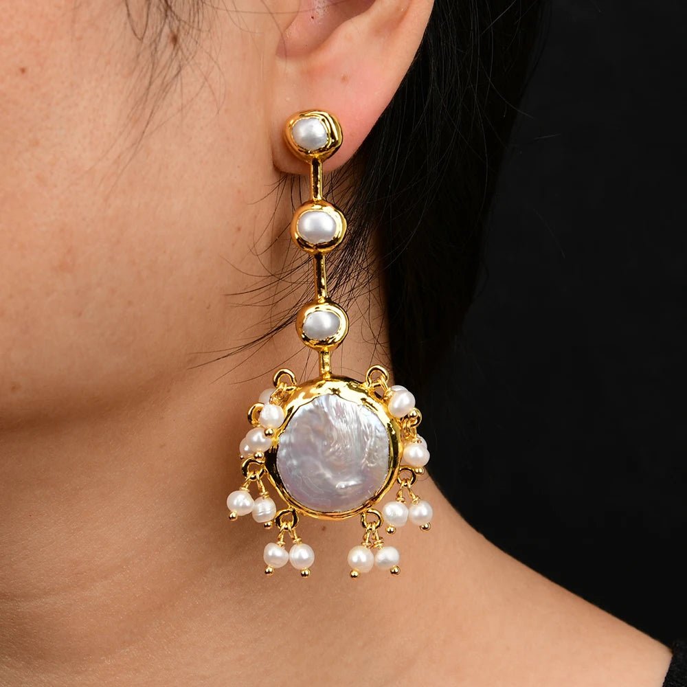 EarringsNatural Gold Plated White Coin Pearl Earrings - WS JewelleryNatural Stone ColelctionNatural Stone EarringPearl Earring