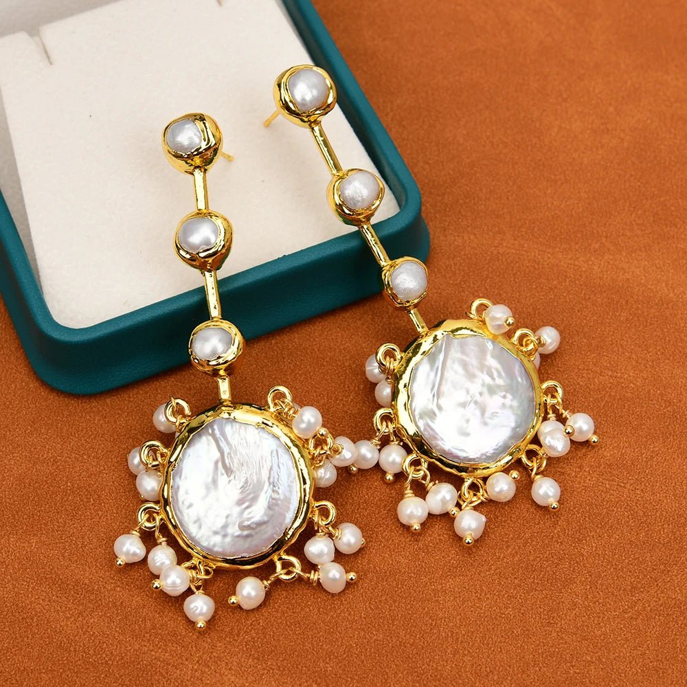 EarringsNatural Gold Plated White Coin Pearl Earrings - WS JewelleryNatural Stone ColelctionNatural Stone EarringPearl Earring