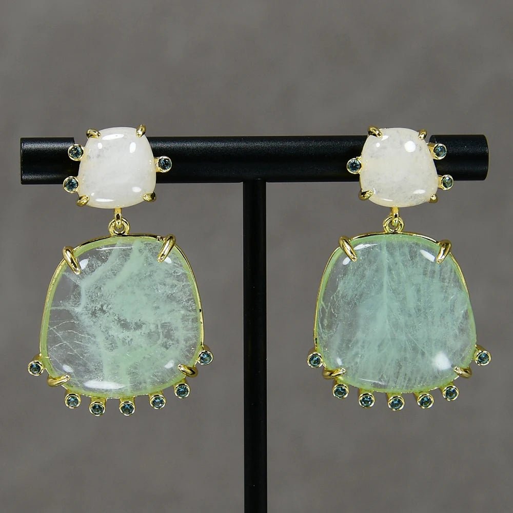 EarringsNatural Green Amethyst Prasiolite Quartz White Jade Stud Dangle Earrings - WS JewelleryJade EarringNatural Stone ColelctionNatural Stone Earring