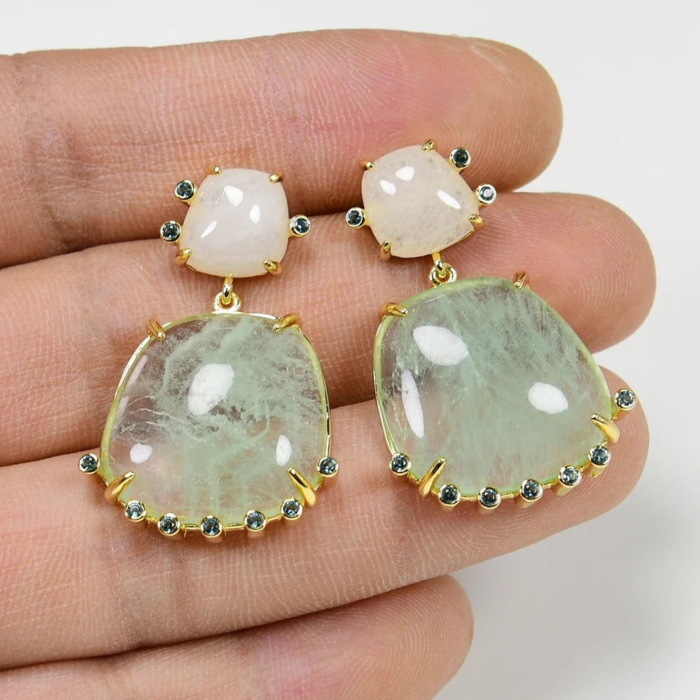EarringsNatural Green Amethyst Prasiolite Quartz White Jade Stud Dangle Earrings - WS JewelleryJade EarringNatural Stone ColelctionNatural Stone Earring