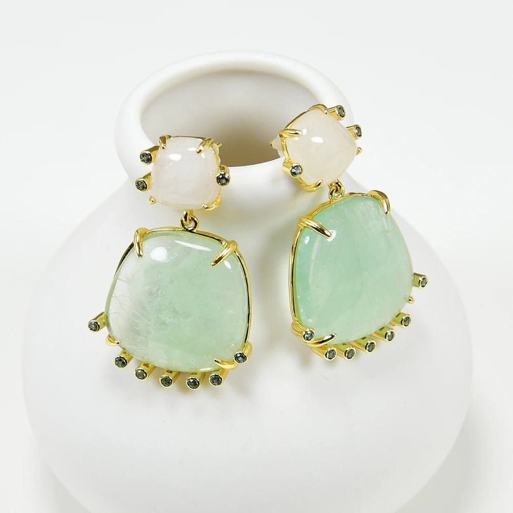 EarringsNatural Green Amethyst Prasiolite Quartz White Jade Stud Dangle Earrings - WS JewelleryJade EarringNatural Stone ColelctionNatural Stone Earring