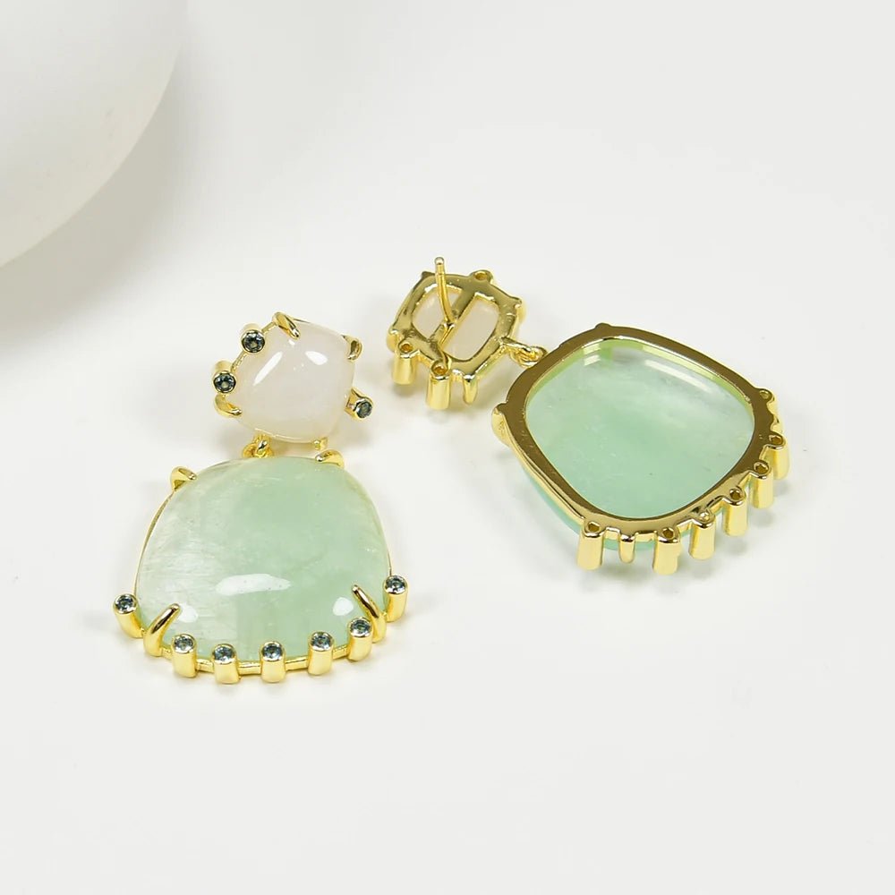 EarringsNatural Green Amethyst Prasiolite Quartz White Jade Stud Dangle Earrings - WS JewelleryJade EarringNatural Stone ColelctionNatural Stone Earring